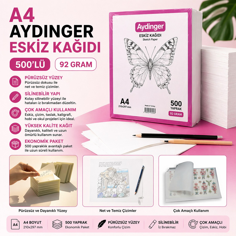 A-4 Aydınger Kağıdı (Eskiz Kağıdı) 92 Gr 500'Lü
