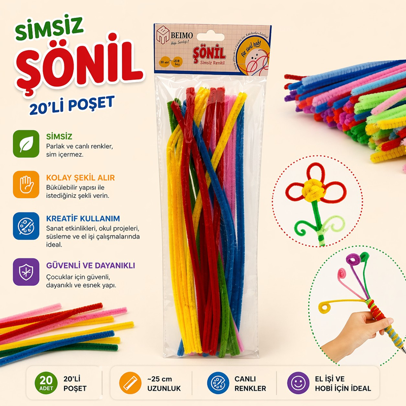 Simsiz Şönil 30 Cm 20'Li Poşet 12'Li Paket Simsiz Şönil 30 Cm 20'Li Poşet 12'Li Paket