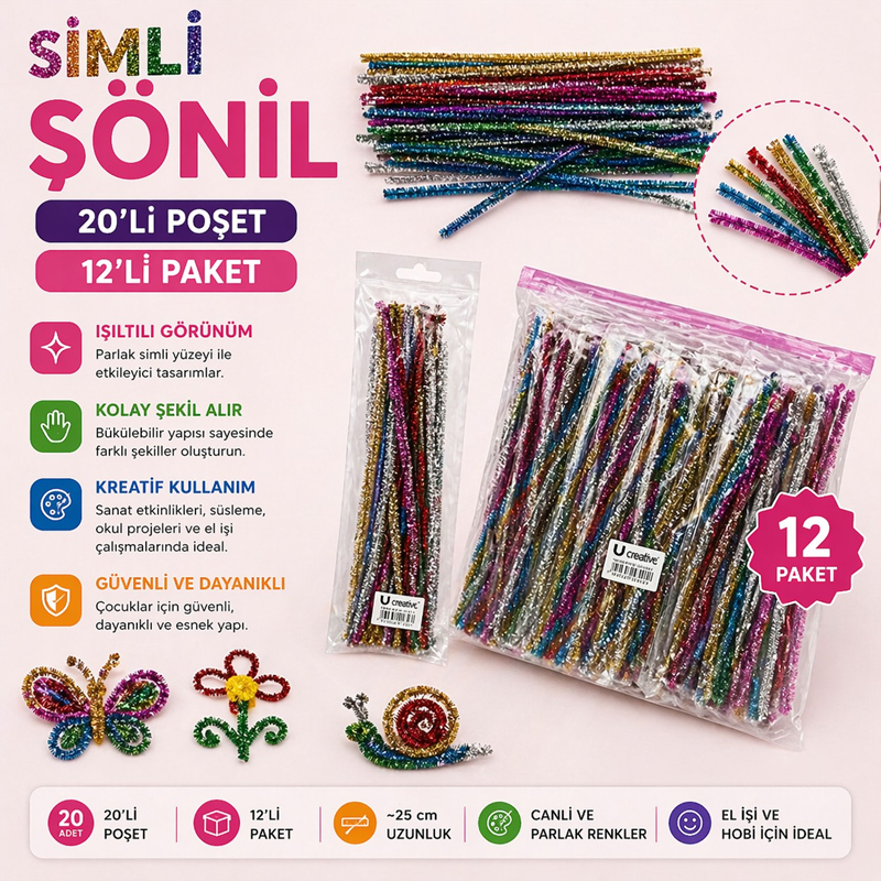 Simli Şönil 30 Cm 20'Li Poşet 12'Li Paket Simli Şönil 30 Cm 20'Li Poşet 12'Li Paket