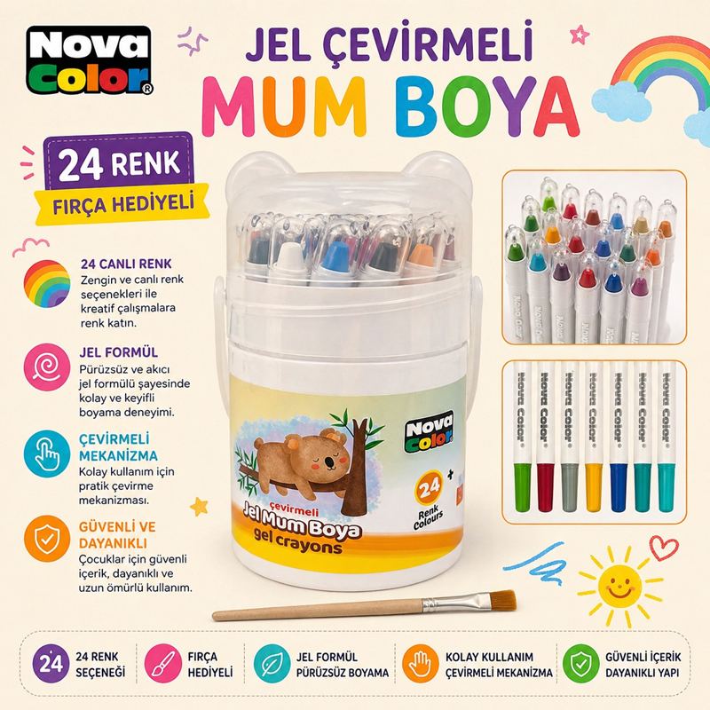 Nova Color Çevirmeli Jel Mum Boya 24 Renk Nova Color Çevirmeli Jel Mum Boya 24 Renk