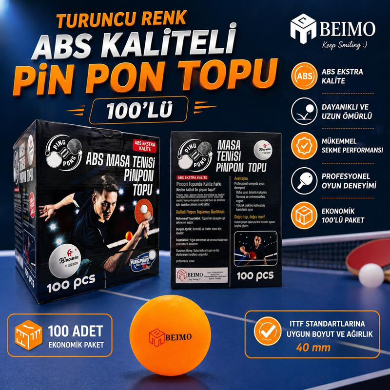 Abs İthal Ekstra Kaliteli Turuncu Renk Pin Pon Topu Kutulu 100'Lü Abs İthal Ekstra Kaliteli Turuncu Renk Pin Pon Topu Kutulu 100'Lü
