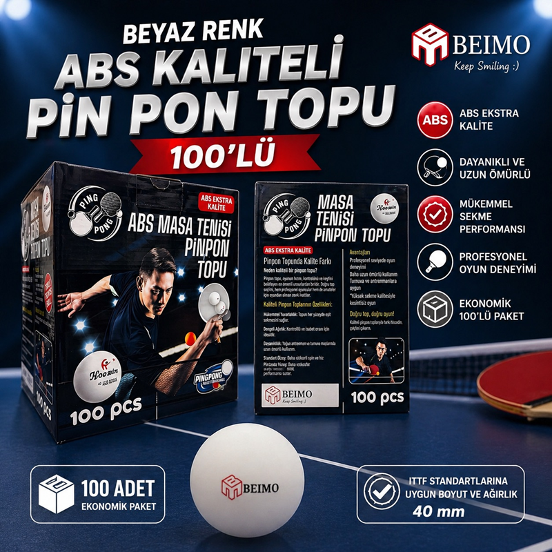 Abs İthal Ekstra Kaliteli Beyaz Renk Pin Pon Topu Kutulu 100'Lü Abs İthal Ekstra Kaliteli Beyaz Renk Pin Pon Topu Kutulu 100'Lü