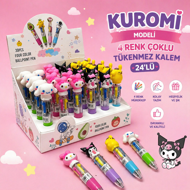 No.402 Kuromi 4 Renk Çoklu Tükenmez Kalem 36'Lı Paket