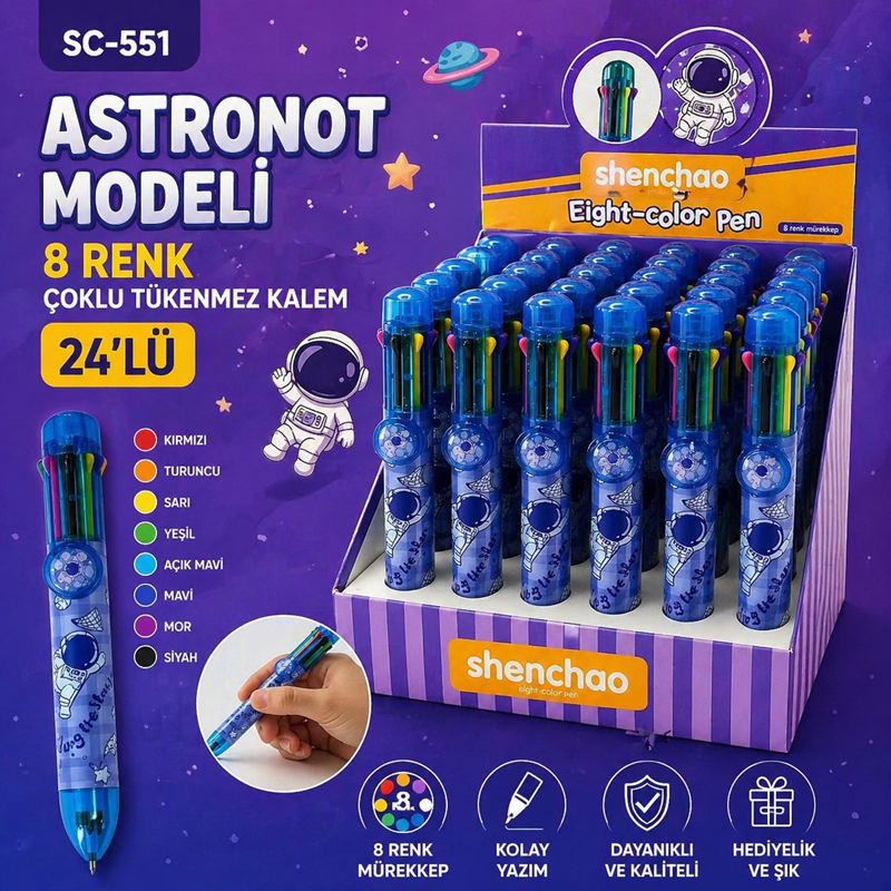 Sc-551 Astronot Modeli 8 Renk Çoklu Tükenmez Kalem 24'Lü Paket Sc-551 Astronot Modeli 8 Renk Çoklu Tükenmez Kalem 24'Lü Paket
