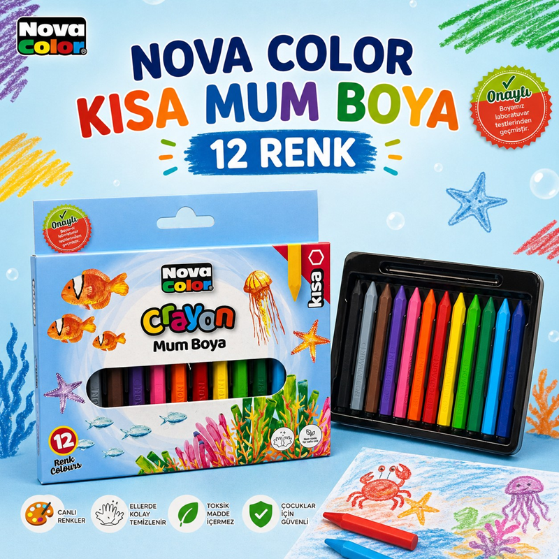 Nova Color Kısa Mum Boya 12 Renk Nova Color Kısa Mum Boya 12 Renk