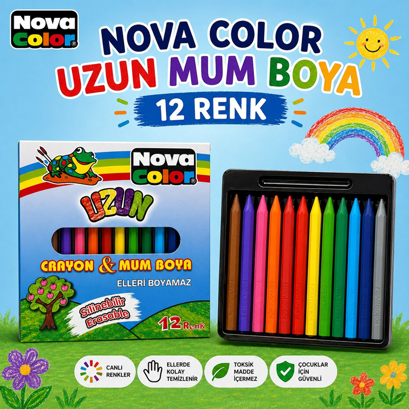 Nova Color Uzun Mum Boya 12 Renk Nova Color Uzun Mum Boya 12 Renk