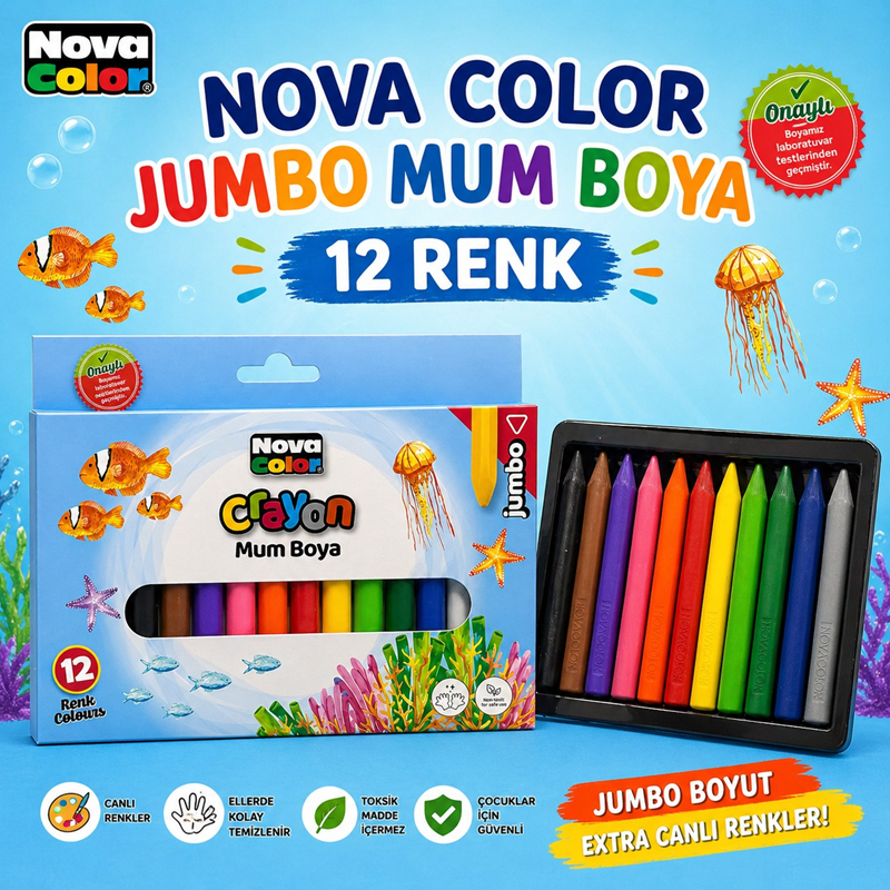 Nova Color Jumbo Mum Boya 12 Renk Nova Color Jumbo Mum Boya 12 Renk