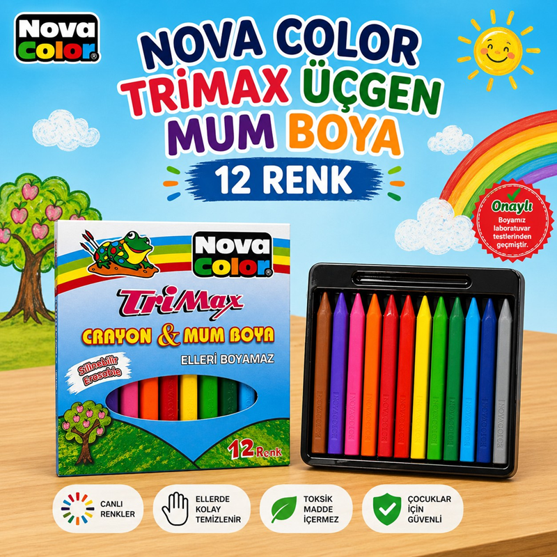 Nova Color Trimax Üçgen Mum Boya 12 Renk Nova Color Trimax Üçgen Mum Boya 12 Renk