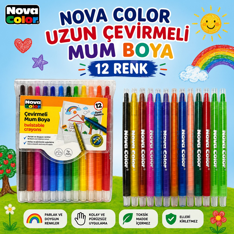 Nova Color Uzun Çevirmeli Mum Boya 12 Renk Nova Color Uzun Çevirmeli Mum Boya 12 Renk