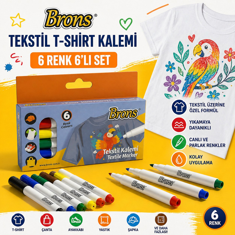 Brons Tekstil T-Sihrt Kalemi 6 Renk Brons Tekstil T-Sihrt Kalemi 6 Renk