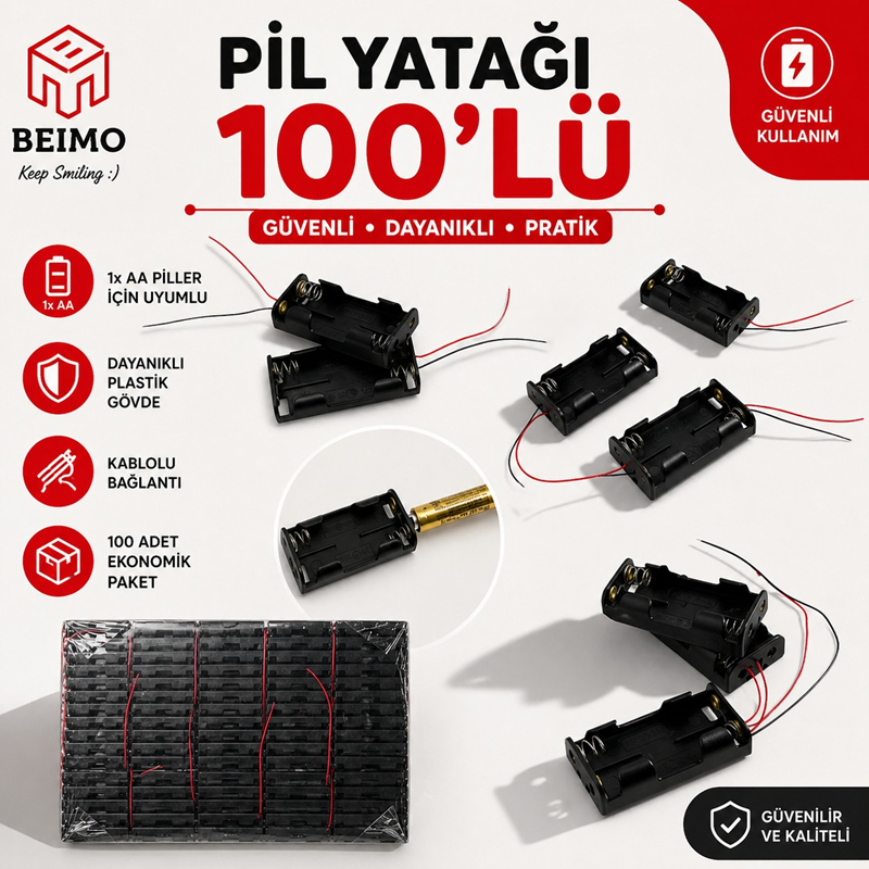 Pil Yatağı Çift Hazneli Pil Yuvası 100'Lü Paket Pil Yatağı Çift Hazneli Pil Yuvası 100'Lü Paket