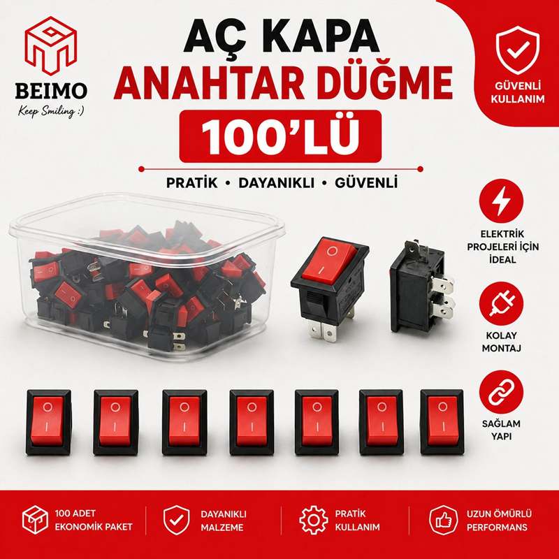 Aç-Kapa Çıt Çıt Anahtar Düğme 100'Lü Paket Aç-Kapa Çıt Çıt Anahtar Düğme 100'Lü Paket