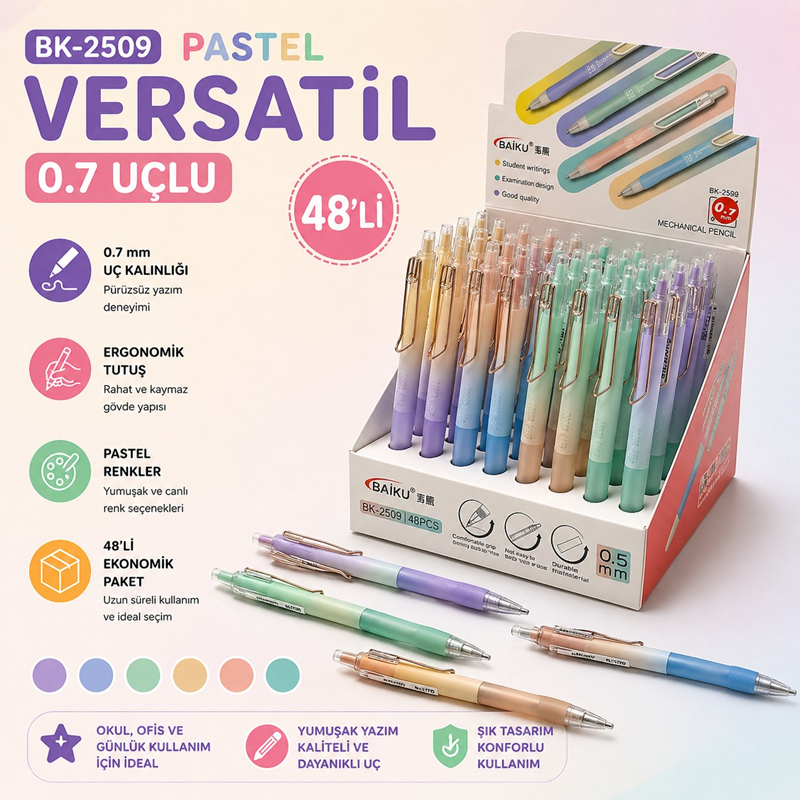 Bk-2509 Metal Renkli Versatil Uçlu Kalem 0.7 Uç 48'Li Paket Bk-2509 Metal Renkli Versatil Uçlu Kalem 0.7 Uç 48'Li Paket