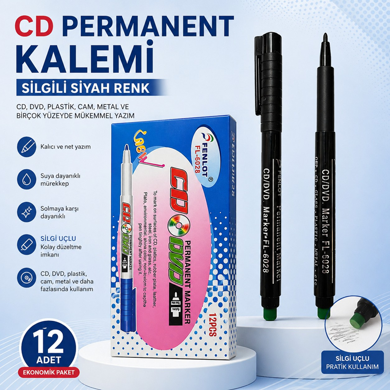 Cd Kalemi Silgili Siyah Renk 12'Li (M Uç) Cd Kalemi Silgili Siyah Renk 12'Li (M Uç)
