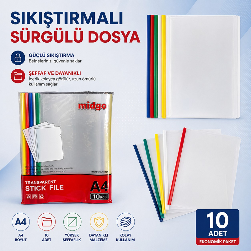 Sıkıştırmalı Sürgülü Dosya Karışık Renk 10'Lu Paket Sıkıştırmalı Sürgülü Dosya Karışık Renk 10'Lu Paket