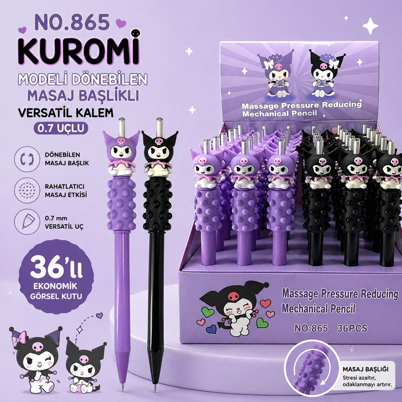 No.865 Kuromi Modeli Gövdesi Masaj Yapan Versatil 0.7 Uçlu 36'Lı Paket No.865 Kuromi Modeli Gövdesi Masaj Yapan Versatil 0.7 Uçlu 36'Lı Paket