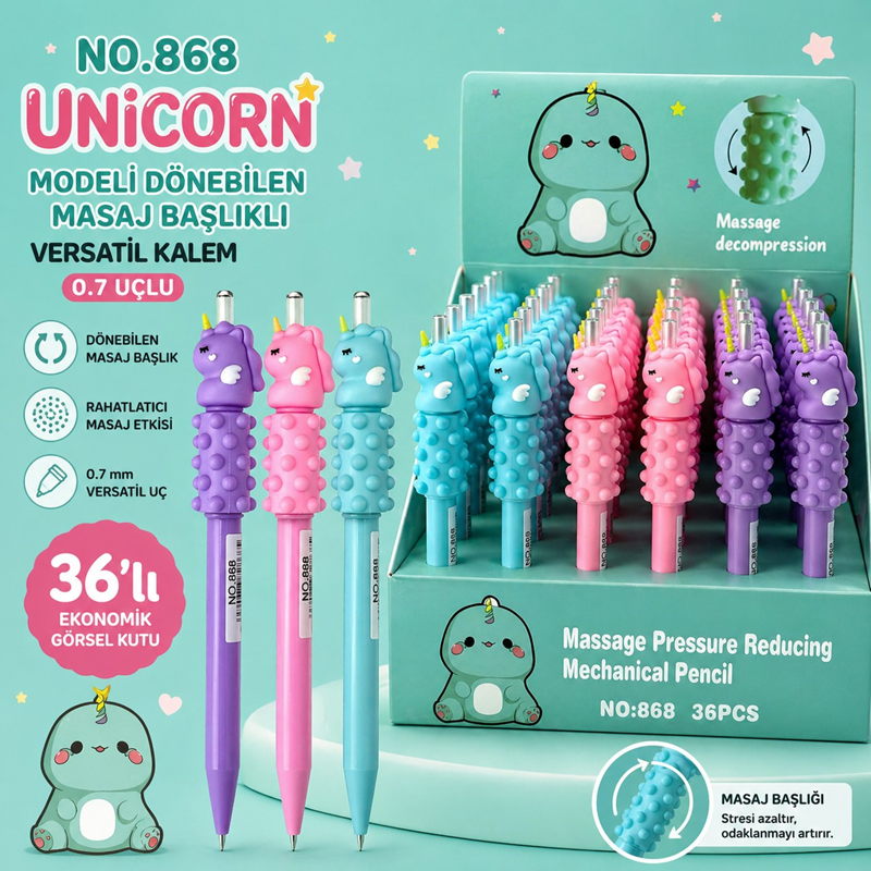 No.868 Unicorn Modeli Gövdesi Masaj Yapan Versatil 0.7 Uçlu 36'Lı Paket No.868 Unicorn Modeli Gövdesi Masaj Yapan Versatil 0.7 Uçlu 36'Lı Paket