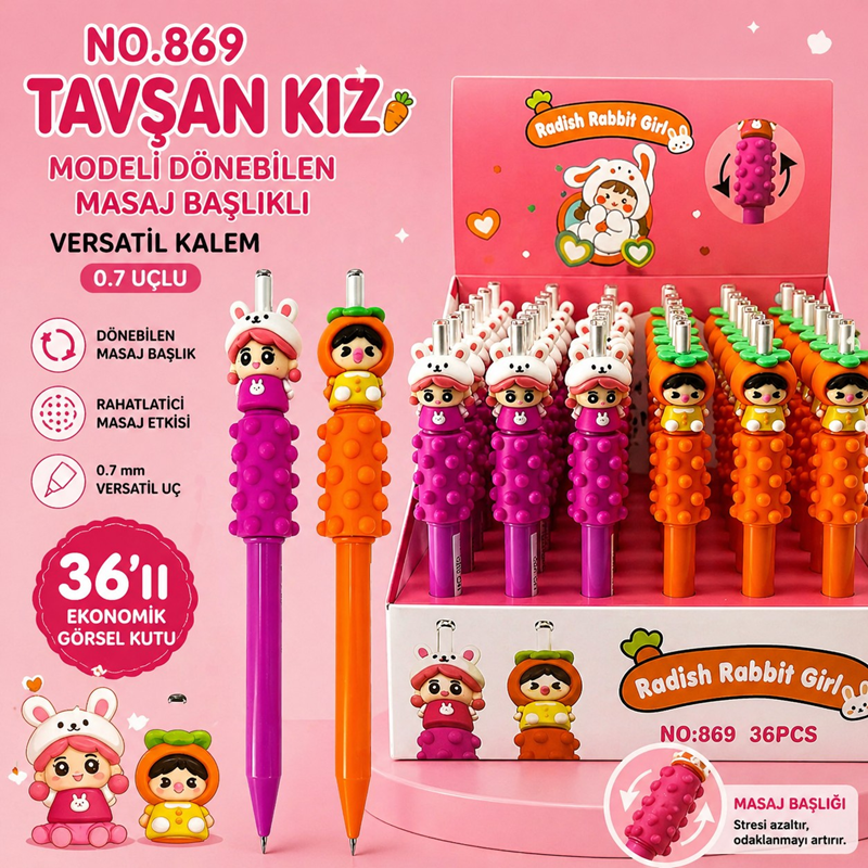 No.869 Turp Tavşan Kız Modeli Gövdesi Masaj Yapan Versatil 0.7 Uçlu 36'Lı Paket No.869 Turp Tavşan Kız Modeli Gövdesi Masaj Yapan Versatil 0.7 Uçlu 36'Lı Paket