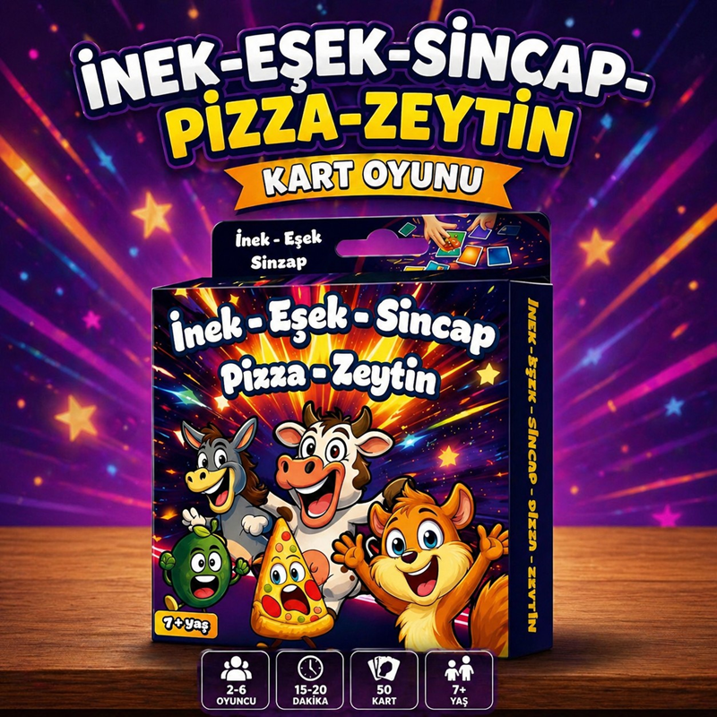 İnek-Eşek-Sincap-Pizza-Zeytin Kart Oyunu 24'Lü İnek-Eşek-Sincap-Pizza-Zeytin Kart Oyunu 24'Lü