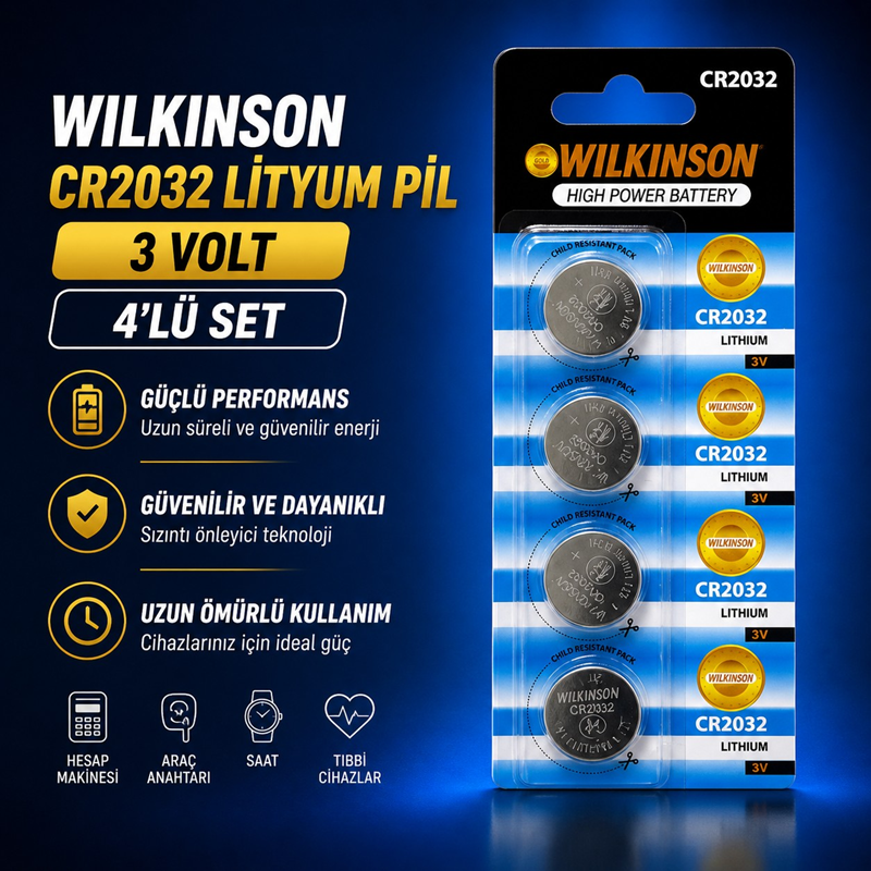 Wilkinson CR2032 Lityum Batarya 3 Volt Pil 4'Lü Set Wilkinson CR2032 Lityum Batarya 3 Volt Pil 4'Lü Set