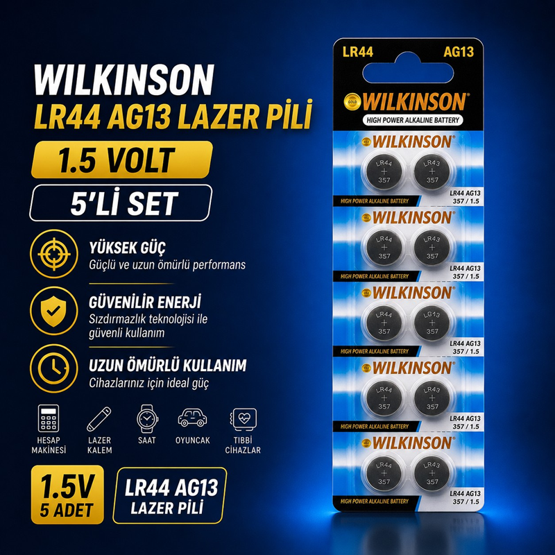Wilkinson LR44 AG13 Lazer Pili 1.5 Volt 5'Li Set Wilkinson LR44 AG13 Lazer Pili 1.5 Volt 5'Li Set