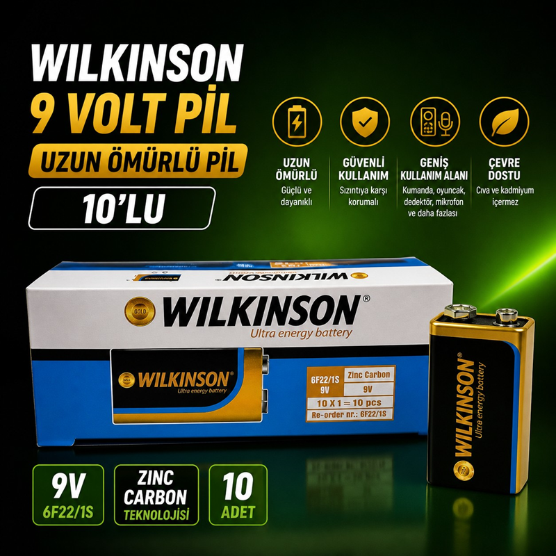 Wilkinson RF22 9 Volt Pil (Uzun Ömürlü Batarya) 10'Lu Wilkinson RF22 9 Volt Pil (Uzun Ömürlü Batarya) 10'Lu