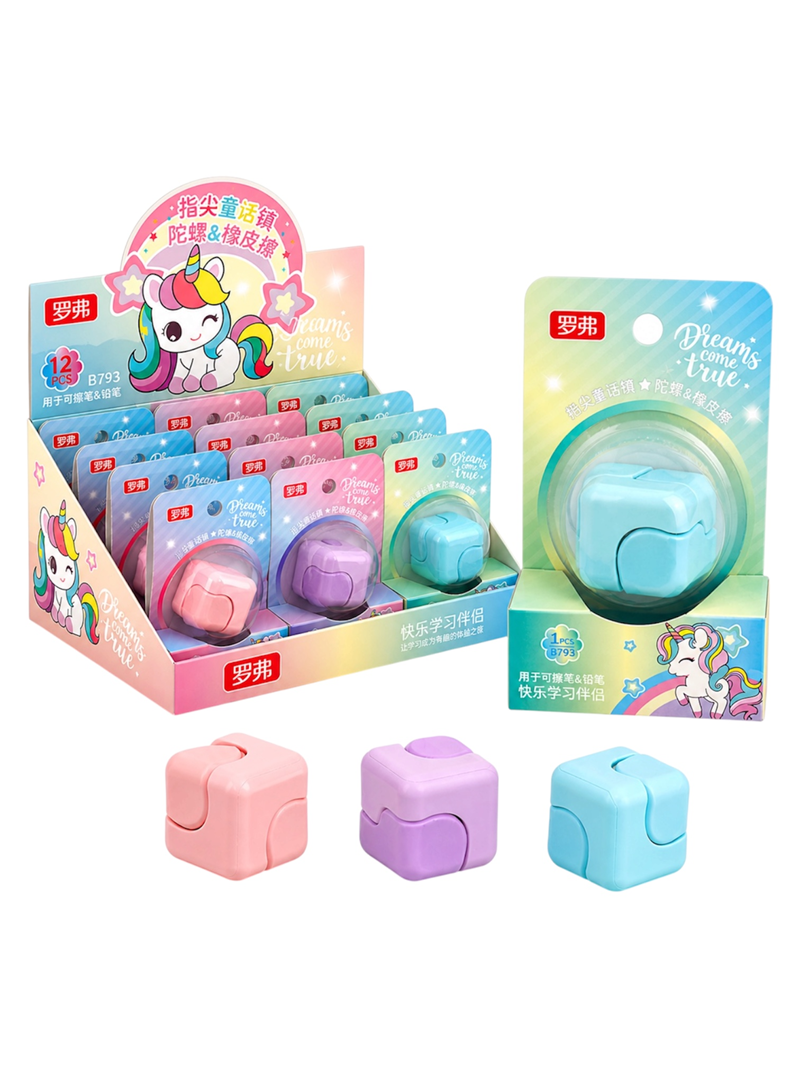 Unicorn Modeli Dönebilen Bilyeli Çarklı Pastel Renkler Silgi 12'Li Paket