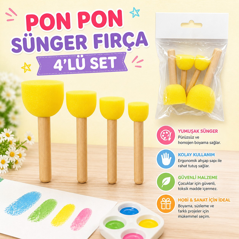 Pon Pon Sünger Fırça 4'Lü Set * Box 40