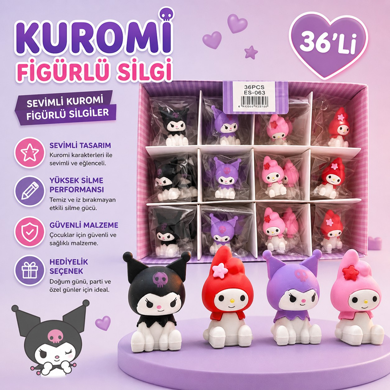 Kuromi Figürü Silgi 36'Lı Paket
