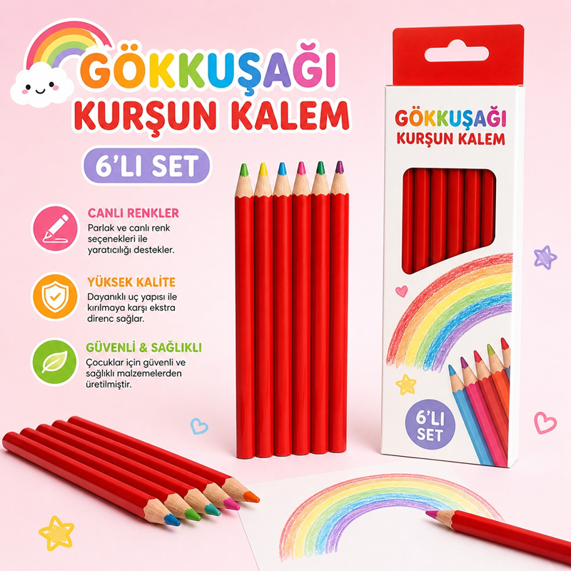 Gökkuşağı Kurşun Kalem 6 'Lı Set