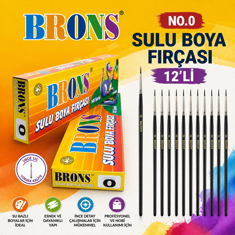 Brons No.0 Sulu Boya Fırçası 12'Li