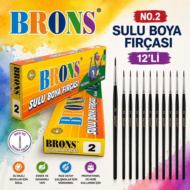 Brons No.2 Sulu Boya Fırçası 12'Li