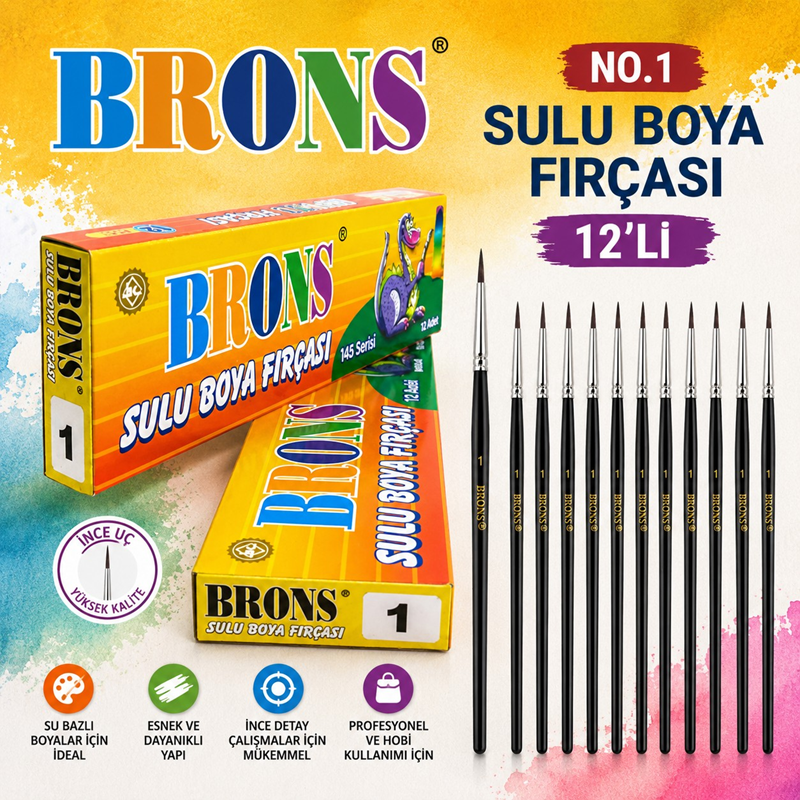 Brons No.1 Sulu Boya Fırçası 12'Li