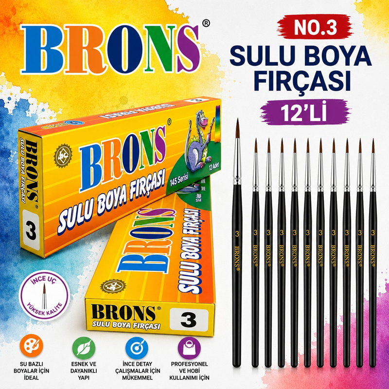 Brons No.3 Sulu Boya Fırçası 12'Li