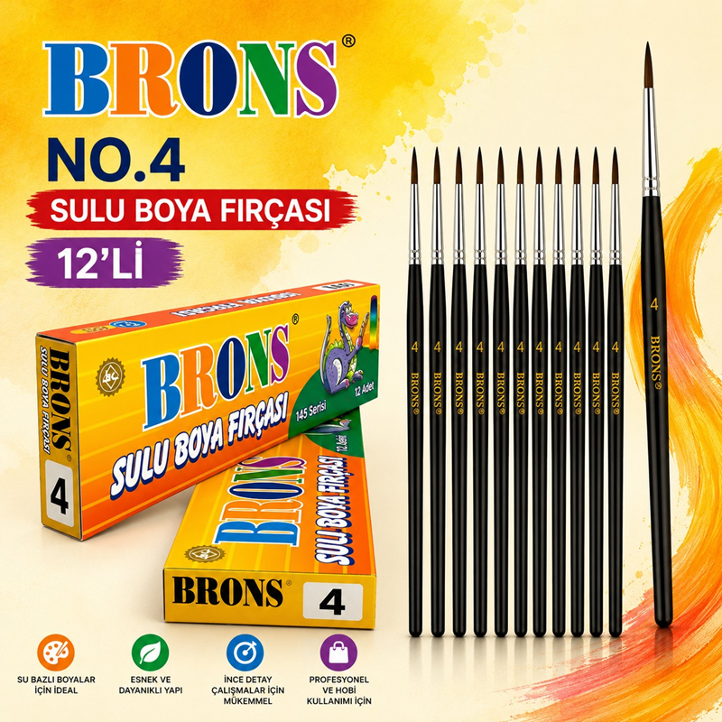 Brons No.4 Sulu Boya Fırçası 12'Li