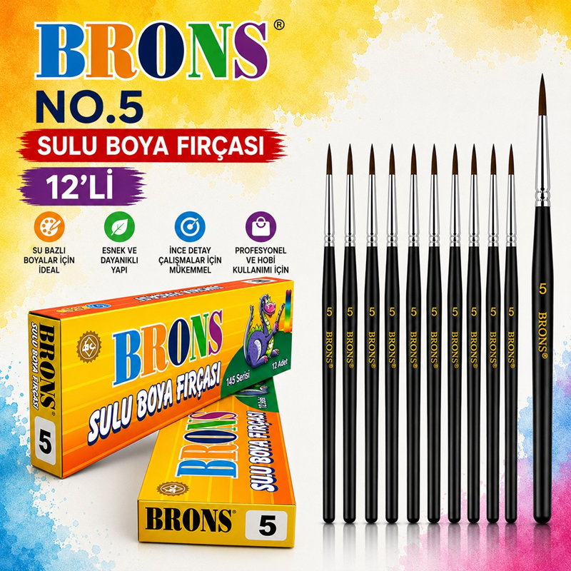 Brons No.5 Sulu Boya Fırçası 12'Li