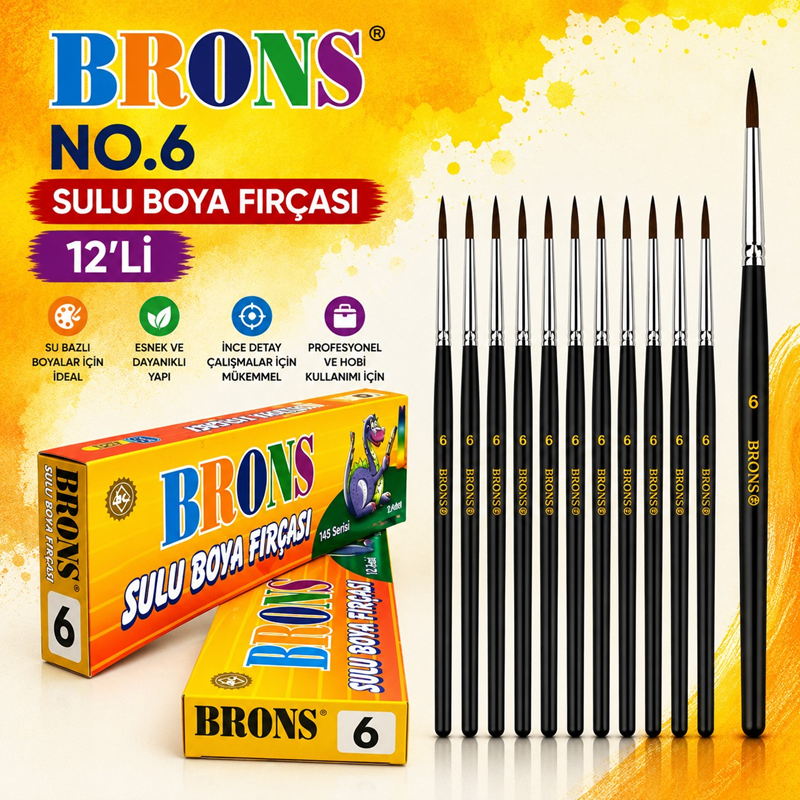 Brons No.6 Sulu Boya Fırçası 12'Li
