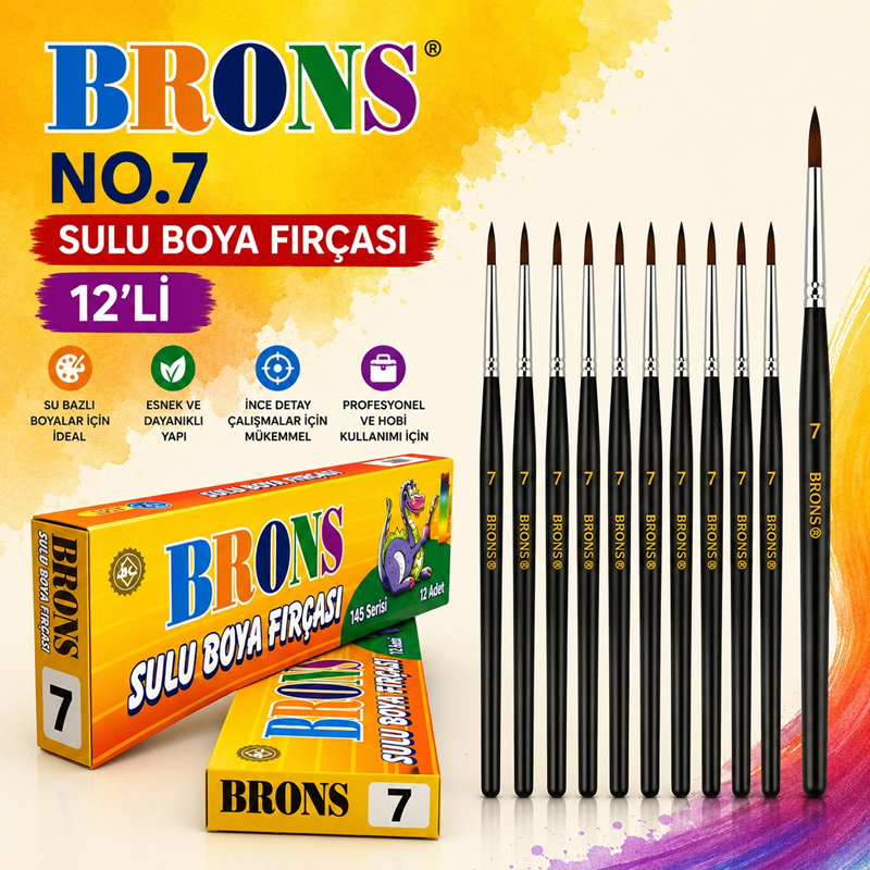 Brons No.7 Sulu Boya Fırçası 12'Li