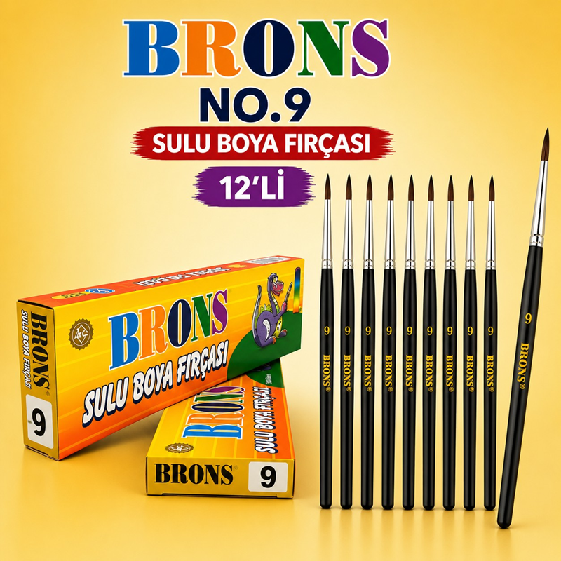 Brons No.9 Sulu Boya Fırçası 12'Li