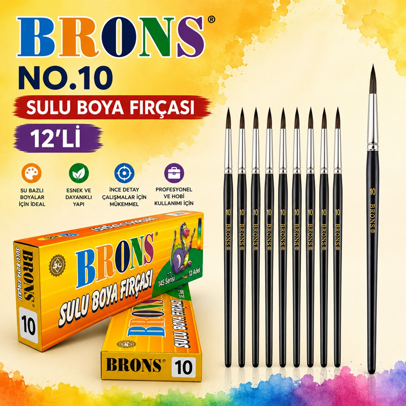 Brons No.10 Sulu Boya Fırçası 12'Li
