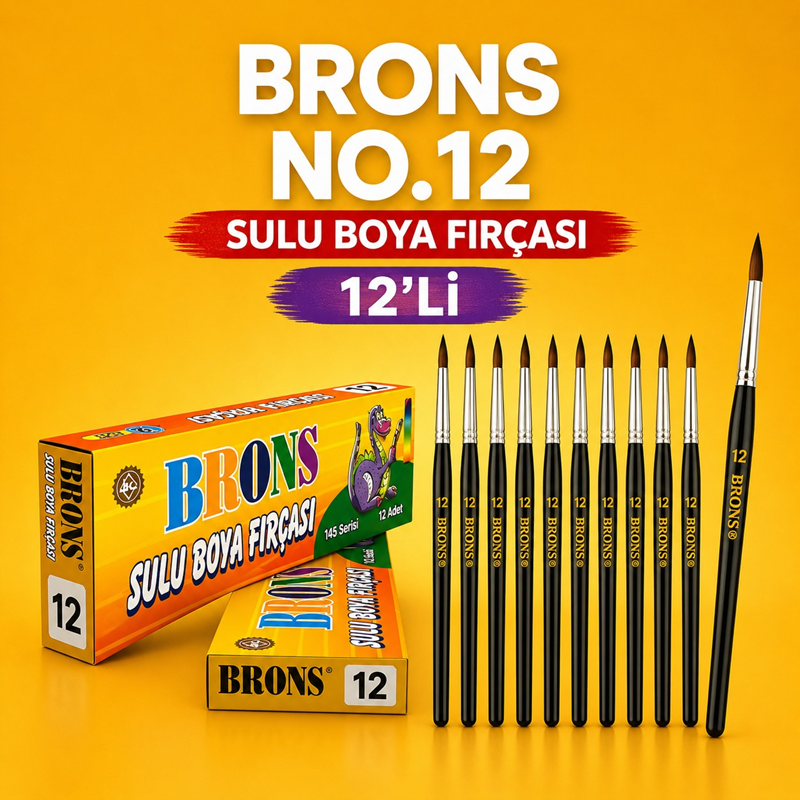 Brons No.12 Sulu Boya Fırçası 12'Li