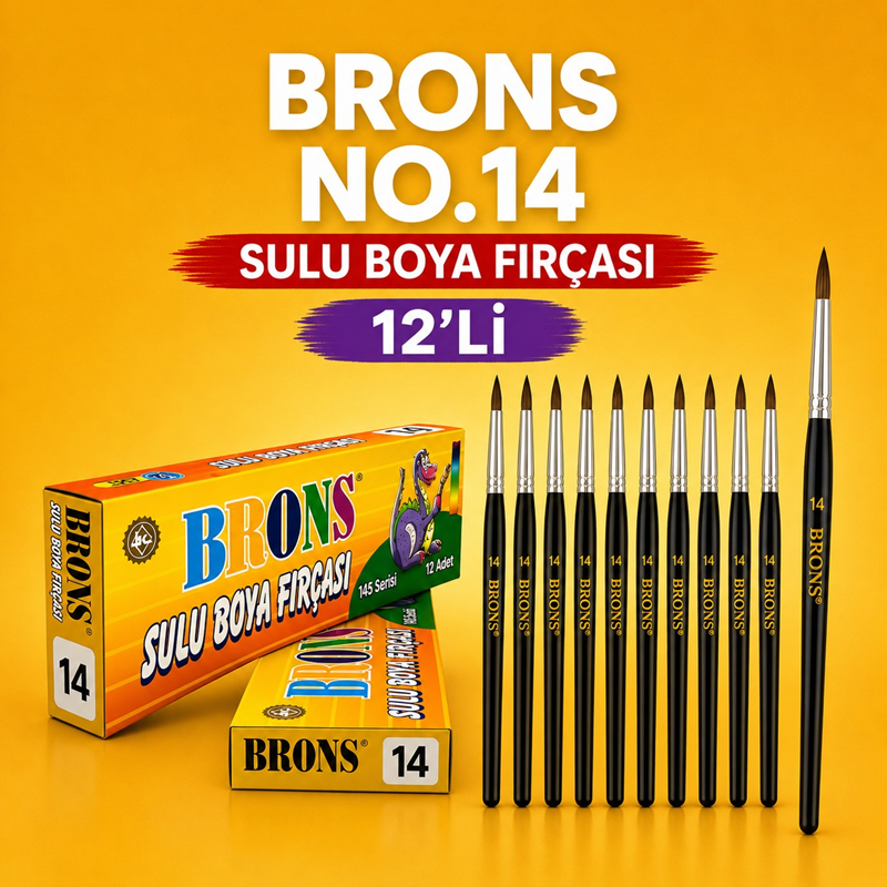 Brons No.14 Sulu Boya Fırçası 12'Li