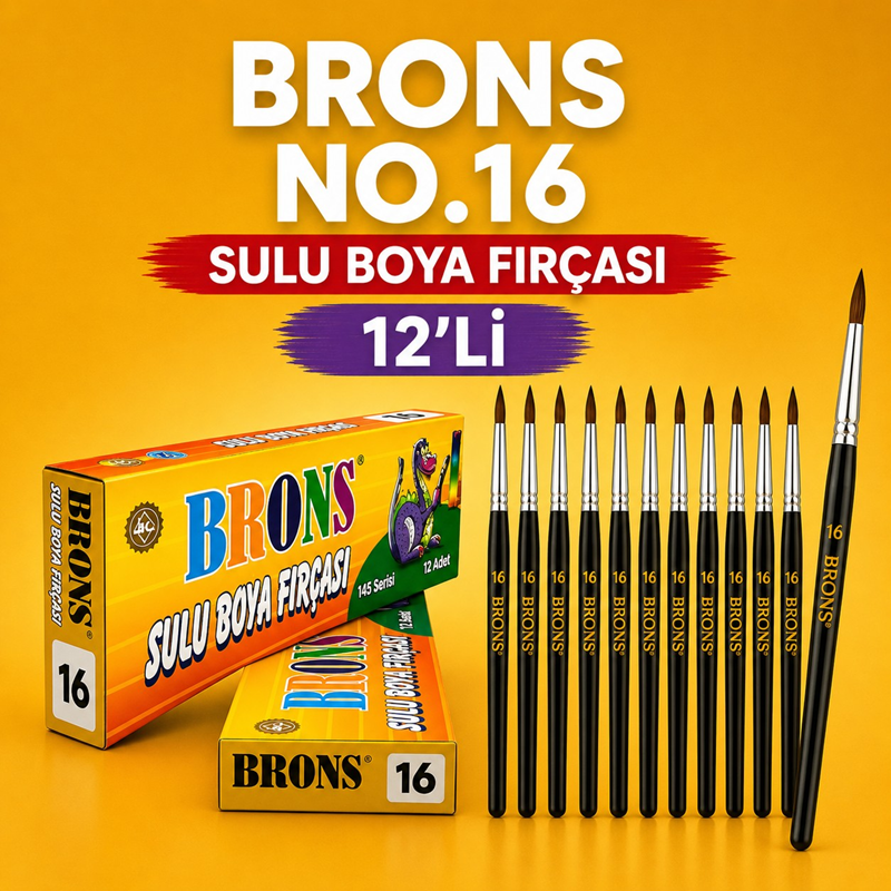 Brons No.16 Sulu Boya Fırçası 12'Li
