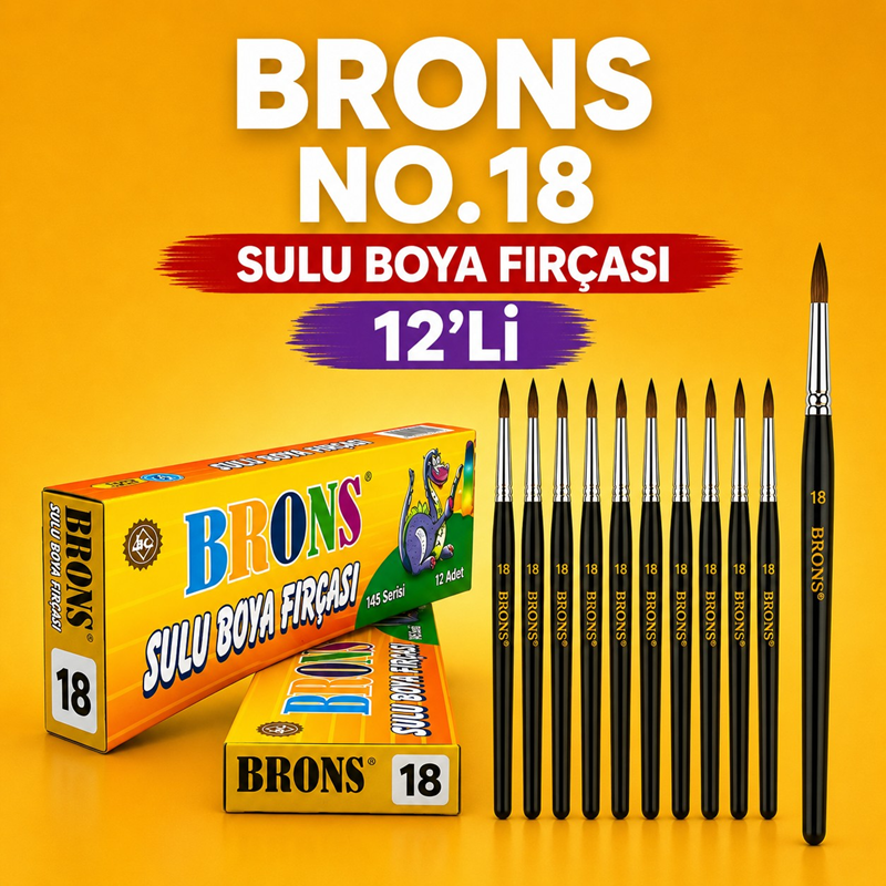 Brons No.18 Sulu Boya Fırçası 12'Li