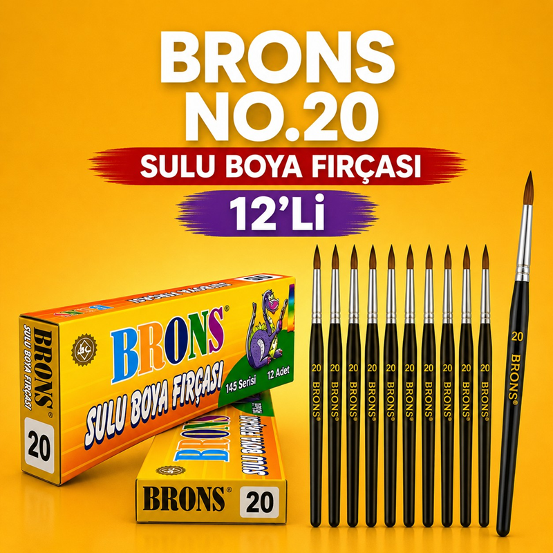 Brons No.20 Sulu Boya Fırçası 12'Li