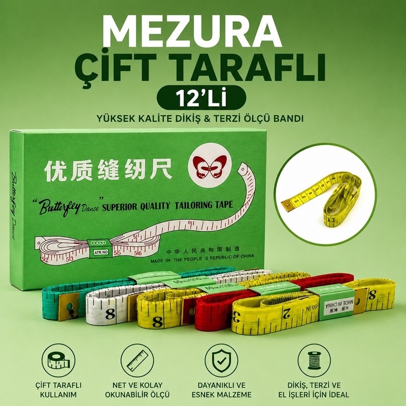 Kutulu Çift Yönlü Mezura 1.50 Metre 12'Li Paket