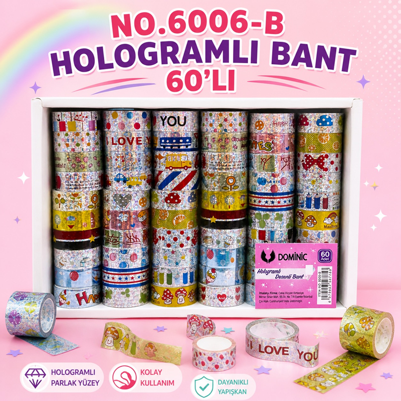 6006-B Hologramlı Desenli Bant 60'Lı Paket