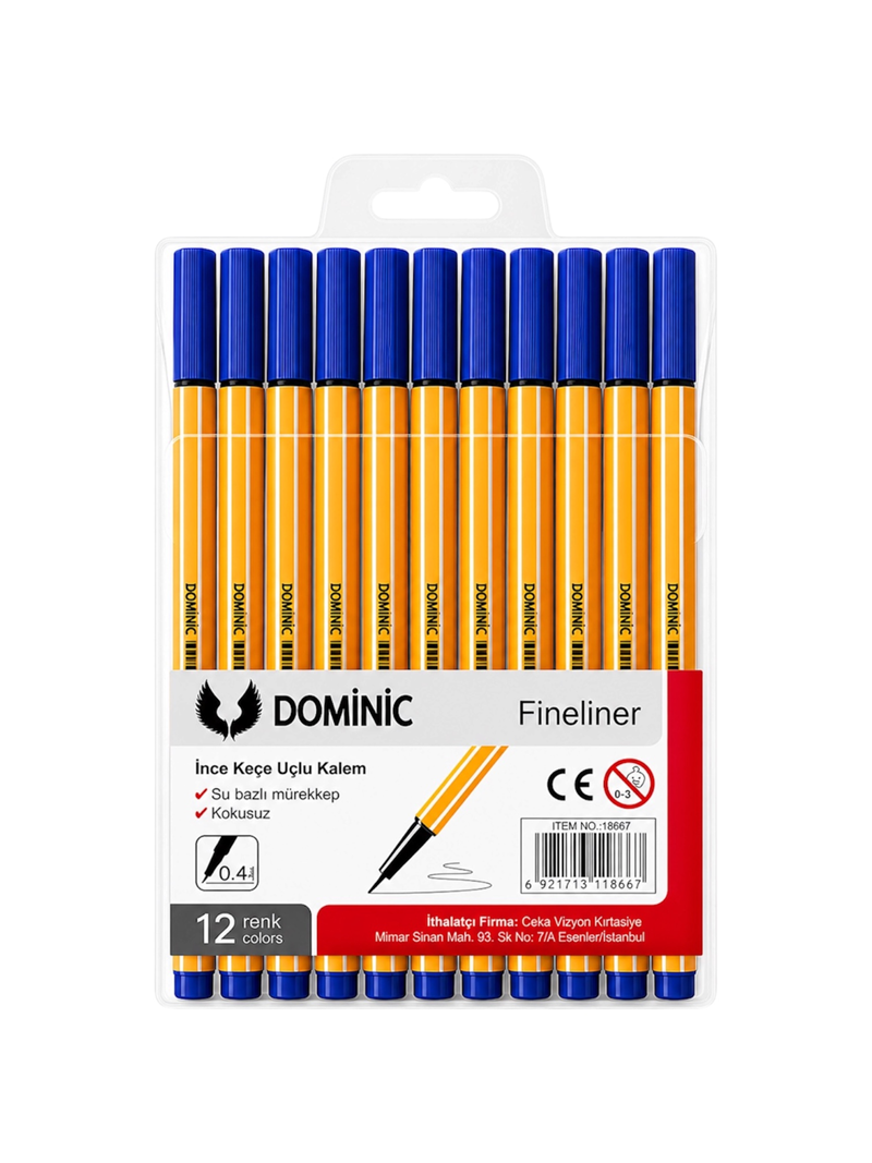 Fineliner Tükenmez Kalem 0.4 Mm Mavi Renk 12'Li Fineliner Tükenmez Kalem 0.4 Mm Mavi Renk 12'Li