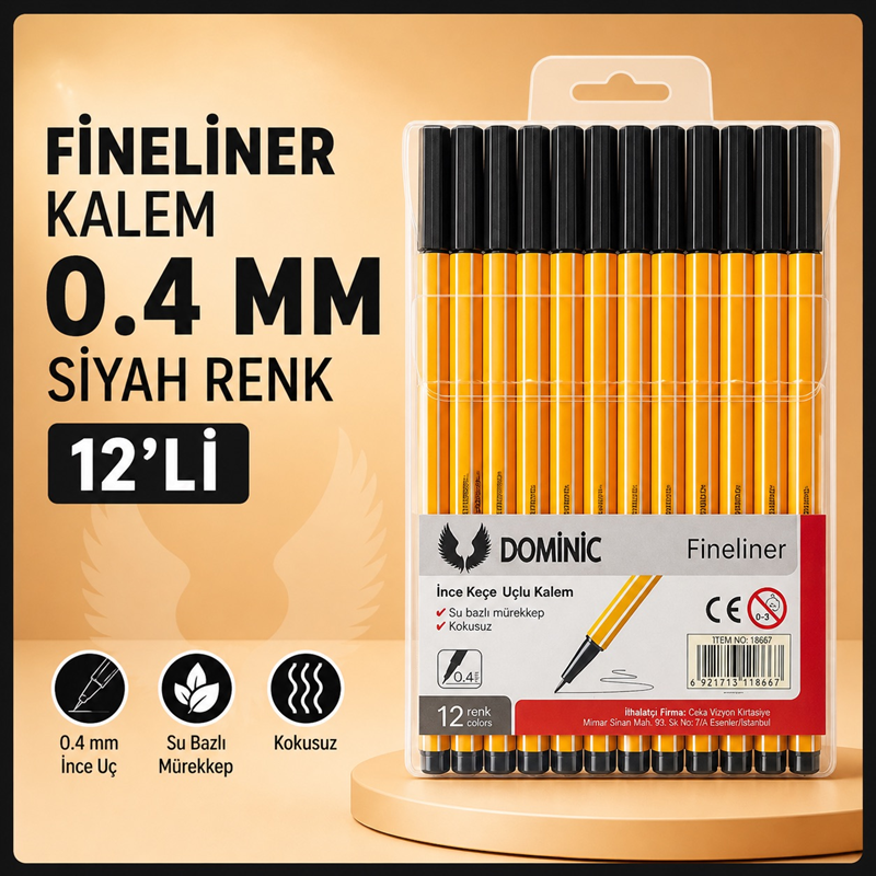 Fineliner Tükenmez Kalem 0.4 Mm Siyah Renk 12'Li