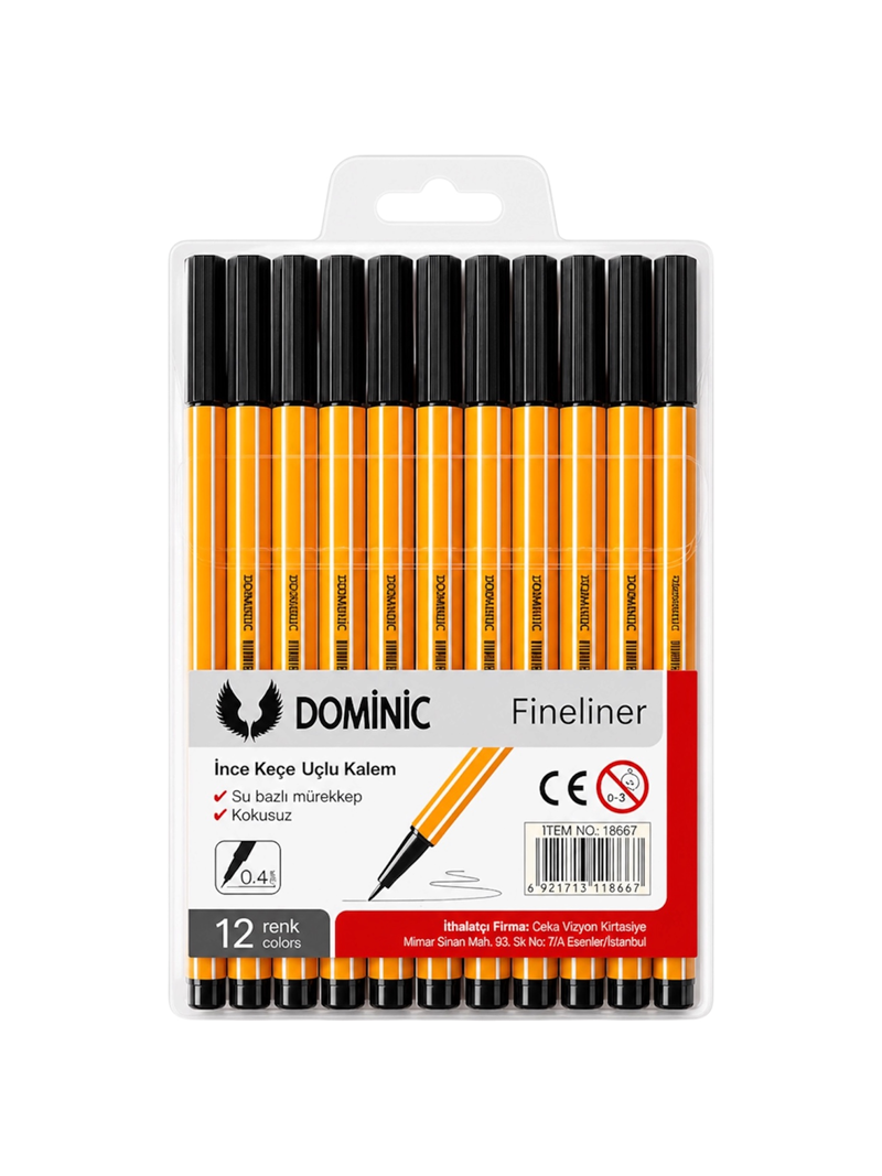 Fineliner Tükenmez Kalem 0.4 Mm Siyah Renk 12'Li Fineliner Tükenmez Kalem 0.4 Mm Siyah Renk 12'Li